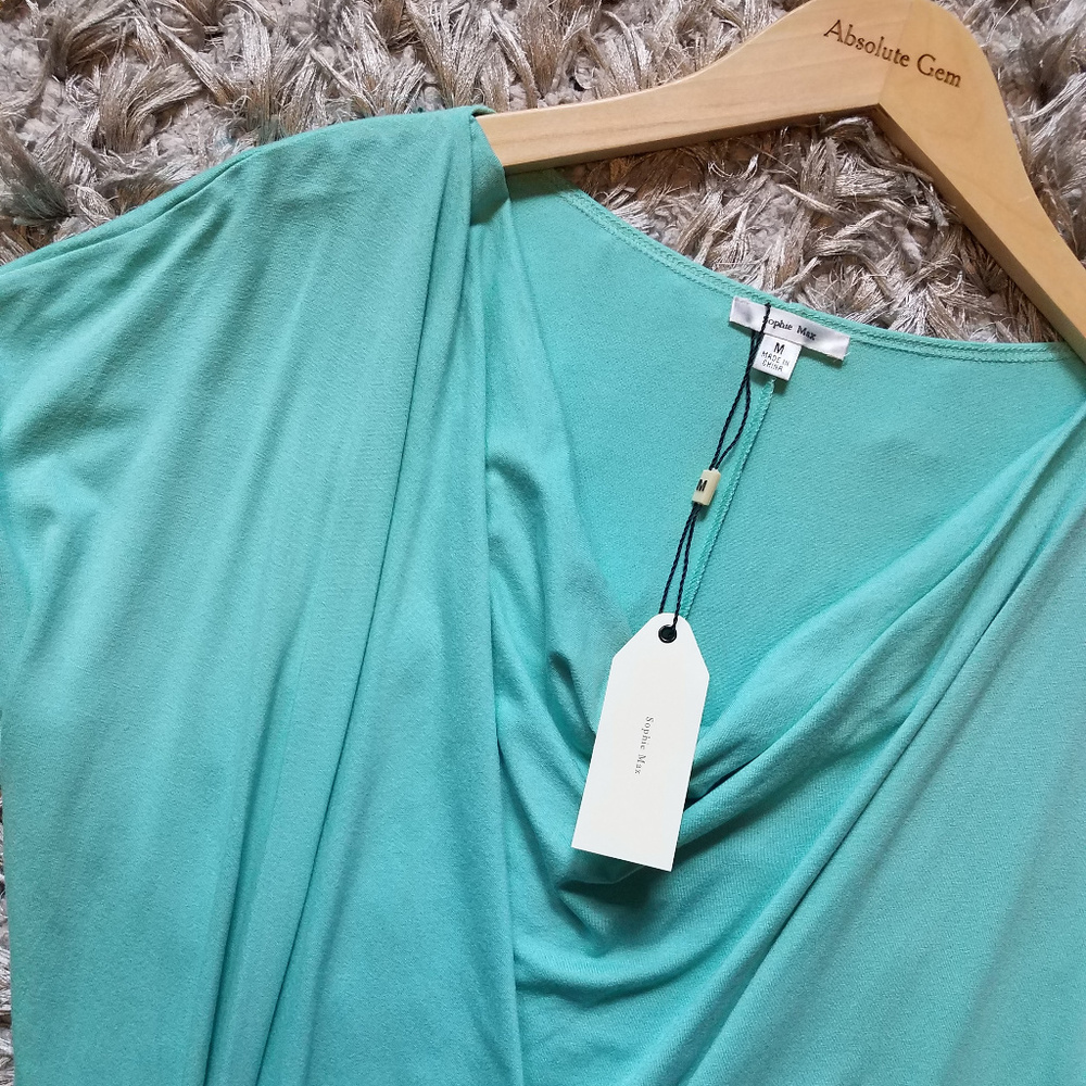 NWT Sophie Max Mint blue green Ruched Dolman short sleeved shirt Top Medium - Picture 4 of 8